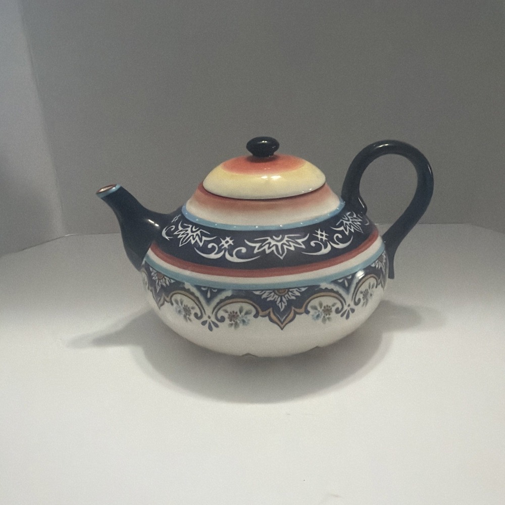Bella Casa by Ganz Ceramic Teapot Boho Floral Navy Blue BC12812